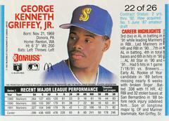 Card Back | Ken Griffey jr Baseball Cards 1992 Donruss McDonald's MVP