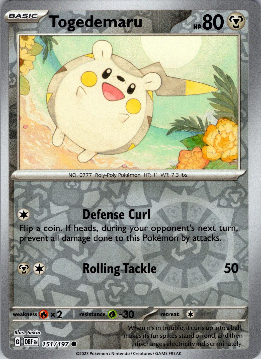 Togedemaru [Reverse Holo] #151 Pokemon Obsidian Flames