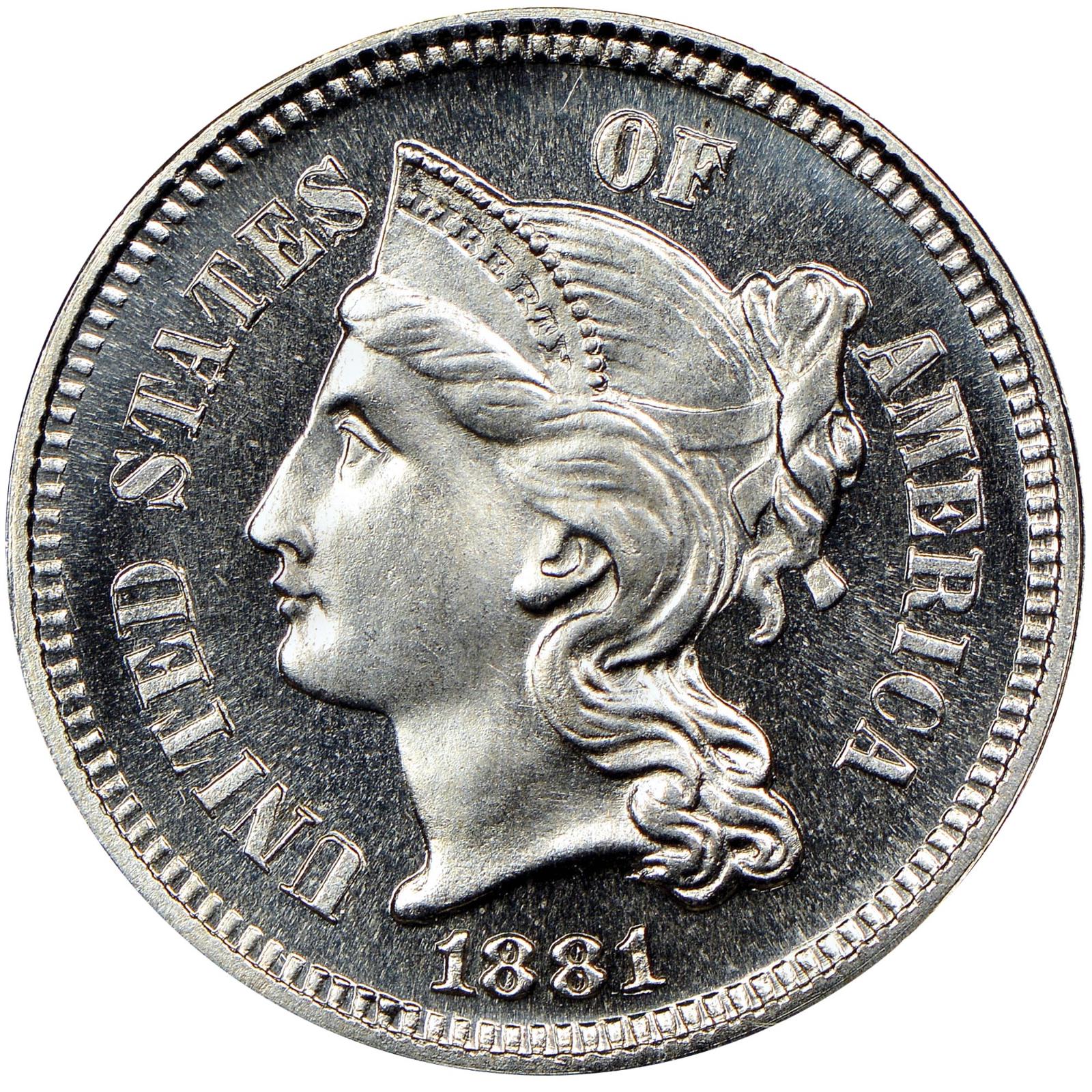 1881 Coins Three Cent Nickel