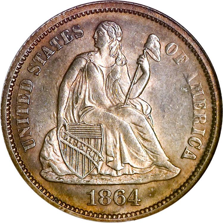 1864 Coins Seated Liberty Dime