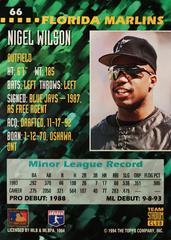 Rear | Nigel Wilson Baseball Cards 1994 Stadium Club Team Series