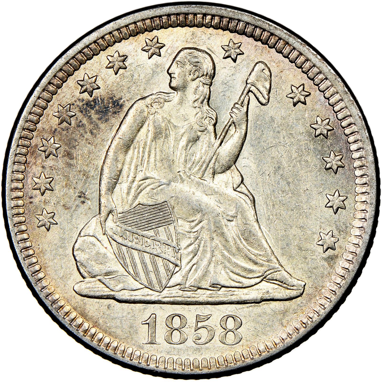 1858 O Coins Seated Liberty Quarter