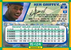 Card Back | Ken Griffey Jr. [Series 2] Baseball Cards 1993 Duracell Power Players