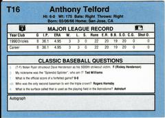Back | Anthony Telford Baseball Cards 1991 Classic
