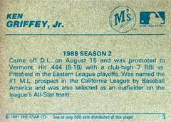 Card Back | Ken Griffey Jr. [1988 Season 2] Baseball Cards 1991 Star All Stars