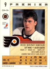 Back Of Card | Rod Brind'Amour Hockey Cards 1992 O-Pee-Chee Premier Star Performers