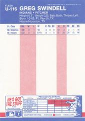 Back Of Card | Greg Swindell Baseball Cards 1987 Fleer Update