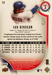 Rear | Ian Kinsler [Gold] Baseball Cards 2009 SP Authentic