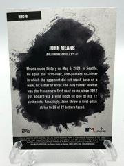 Back Of Card | John Means Baseball Cards 2022 Topps No Hit Club