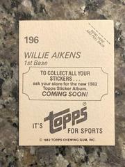 Coming Soon Back | Willie Aikens [Coming Soon] Baseball Cards 1982 Topps Stickers