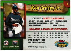 Back | Ken Griffey Jr Baseball Cards 1993 Stadium Club Mariners
