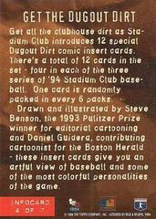 Back | Get the Dugout Dirt Baseball Cards 1994 Stadium Club Infocard