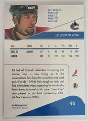 Backside | Ed Jovanski Hockey Cards 2001 Upper Deck Victory