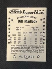 Back | Bill Madlock Baseball Cards 1986 True Value Perforated