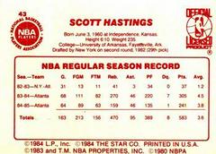 Back Side | Scott Hastings Basketball Cards 1986 Star