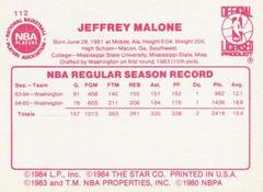 Back Side | Jeff Malone Basketball Cards 1986 Star