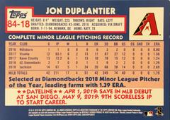 Rear | Jon Duplantier Baseball Cards 2019 Topps 1984 Baseball