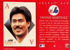 Rear | Dennis Martinez Baseball Cards 1992 Score Select Ace