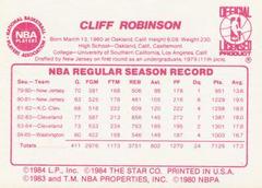 Back Side | Cliff Robinson Basketball Cards 1986 Star