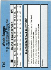 Back | Wade Boggs Baseball Cards 1991 Classic