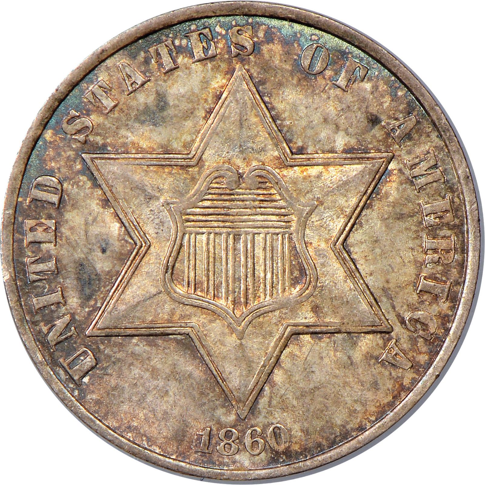 1860 Coins Three Cent Silver