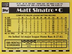 Rear | Matt Sinatro Baseball Cards 1990 Topps Traded Tiffany