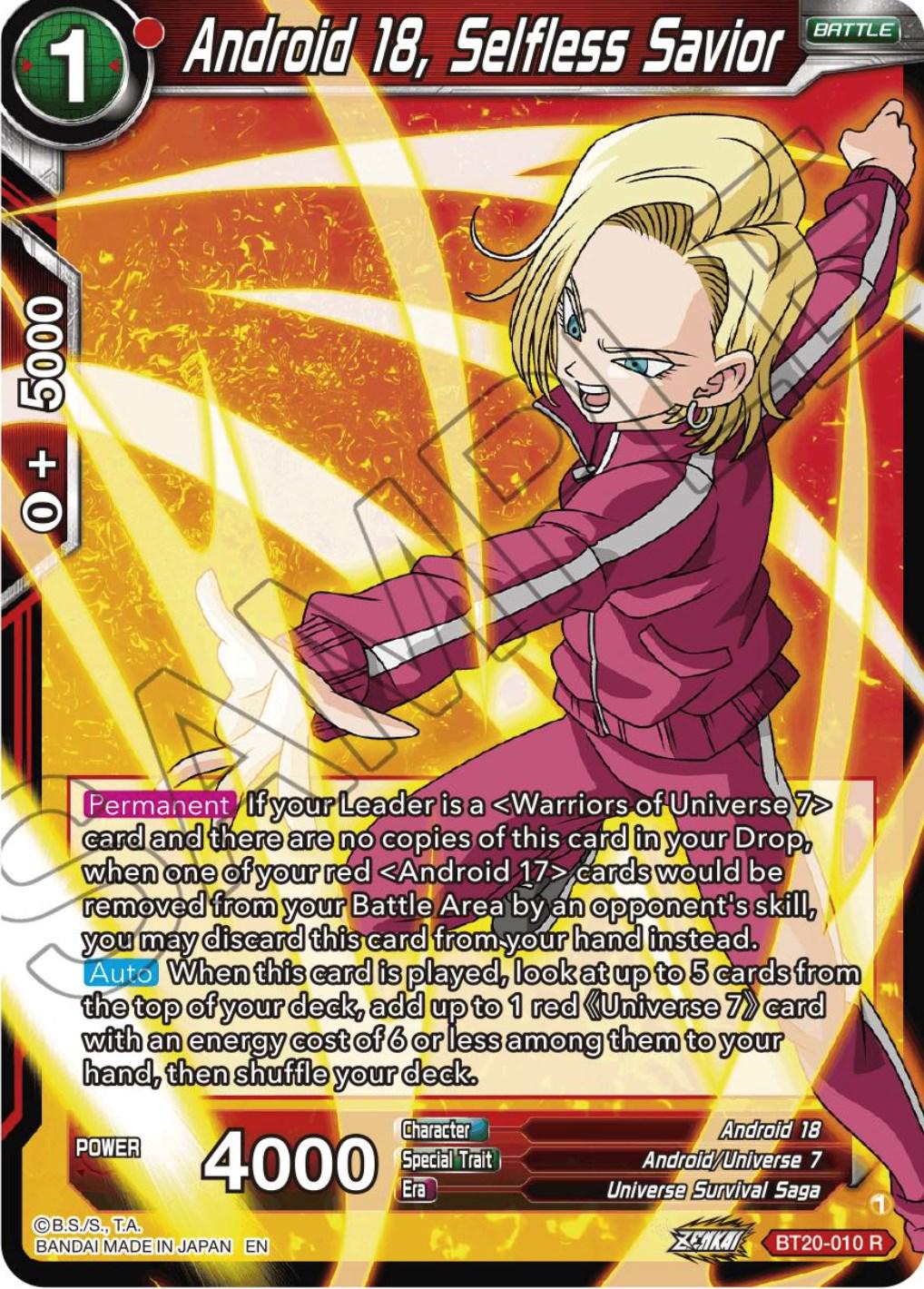 Android 18, Selfless Savior [Foil] BT20-010 Dragon Ball Super Power Absorbed