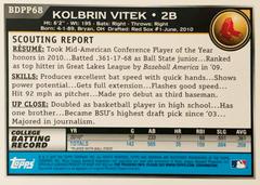 Rear | Kolbrin Vitek Baseball Cards 2010 Bowman Draft Picks & Prospects