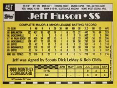 Rear | Jeff Huson Baseball Cards 1990 Topps Traded Tiffany
