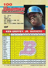 Card Back | Ken Griffey Jr. Baseball Cards 1992 Bowman