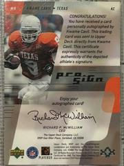 Back Of Card | Kwame Cavil [Autograph] Football Cards 2000 Upper Deck MVP Prosign