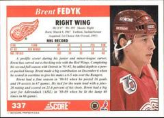 Brent Fedyk #337 Back | Brent Fedyk Hockey Cards 1992 Score