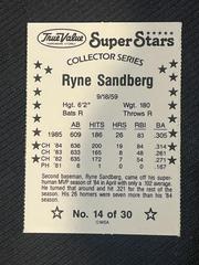 Back | Ryne Sandberg Baseball Cards 1986 True Value Perforated