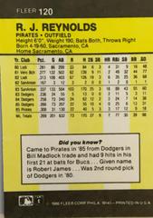 Rear | R.J. Reynolds Baseball Cards 1986 Fleer Mini