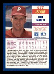 Back | Tom Barrett Baseball Cards 1990 Score