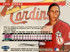 Rear | Luis Ordaz Baseball Cards 1998 Fleer Tradition