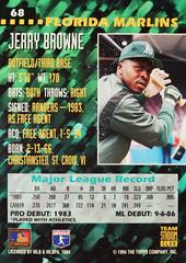 Rear | Jerry Browne Baseball Cards 1994 Stadium Club Team Series