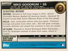 Rear | Niko Goodrum Baseball Cards 2010 Bowman Draft Picks & Prospects