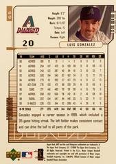Rear | Luis Gonzalez Baseball Cards 2000 Upper Deck MVP