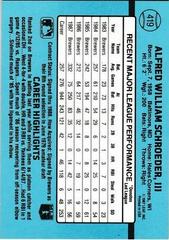 Back Of Card | Bill Schroeder Baseball Cards 1988 Donruss