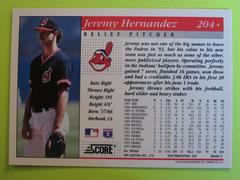 Reverse | Jeremy Hernandez Baseball Cards 1993 Score