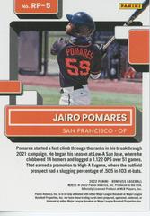 Back | Jairo Pomares [Diamond] Baseball Cards 2022 Panini Donruss Rated Prospects