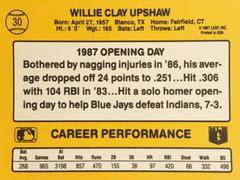 Rear | Willie Upshaw Baseball Cards 1987 Donruss Opening Day