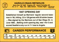Back Of Card | Harold Reynolds Baseball Cards 1987 Donruss Opening Day
