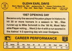 Rear | Glenn Davis Baseball Cards 1987 Donruss Opening Day