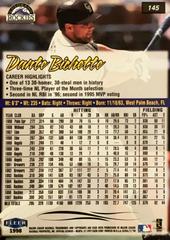 Rear | Dante Bichette Baseball Cards 1998 Ultra