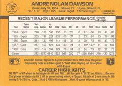 Back Of Card | Andre Dawson Baseball Cards 1989 Donruss