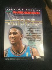 Back | Shareef Abdur-Rahim Basketball Cards 1997 Topps Season's Best
