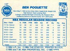 Back Side | Ben Poquette Basketball Cards 1986 Star