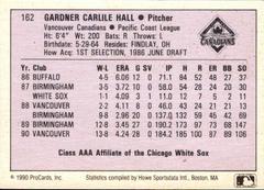 Back Of Card | Grady Hall Baseball Cards 1990 ProCards AAA
